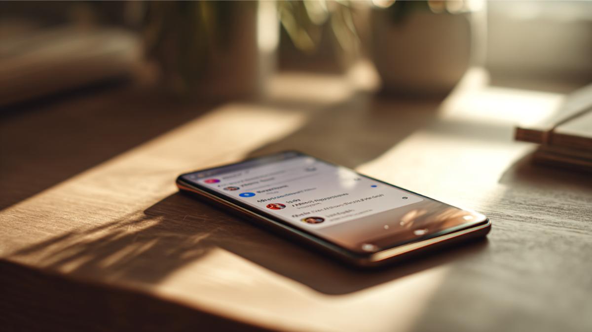 A phone with notifications shown while sitting on a desk