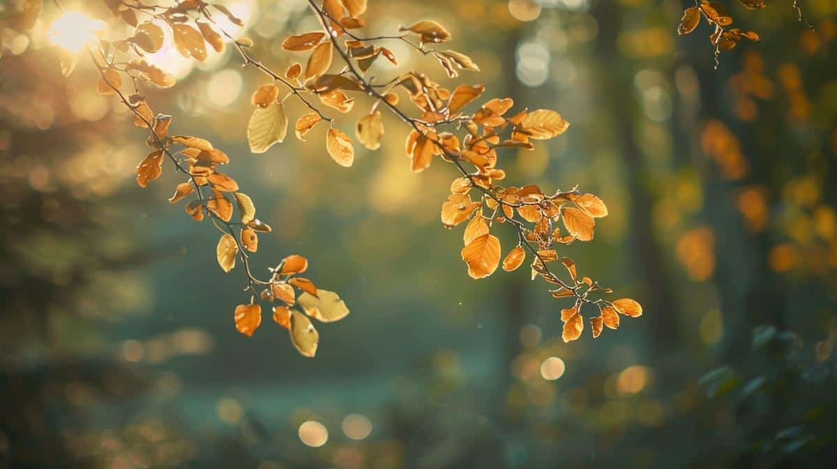 Leaves on a tree branch in morning light
