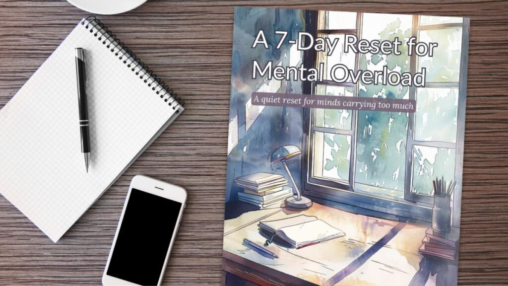 A 7-Day Reset for Mental Overload ebook on Desk 1200