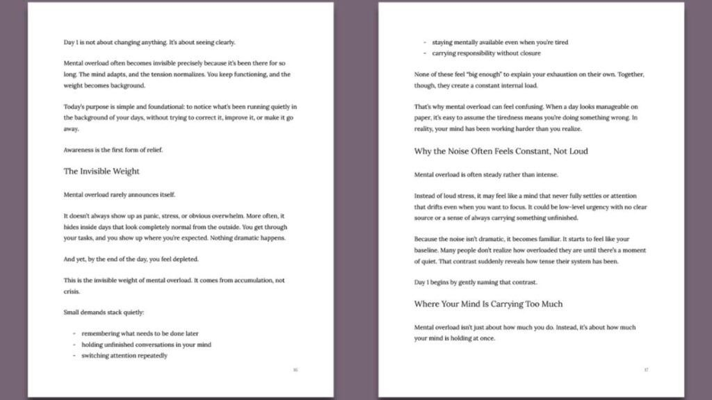 A 7-Day Reset for Mental Overload sample pages