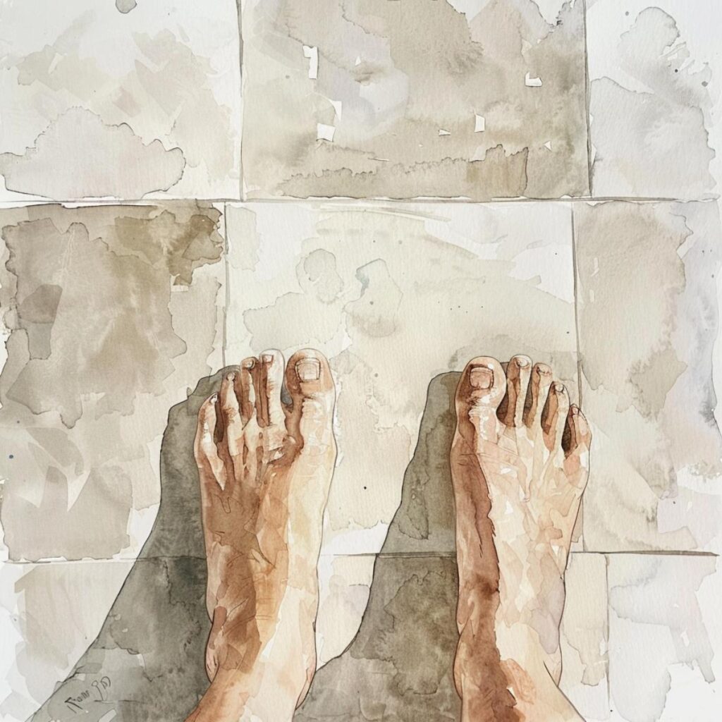 Bare feet resting on the floor