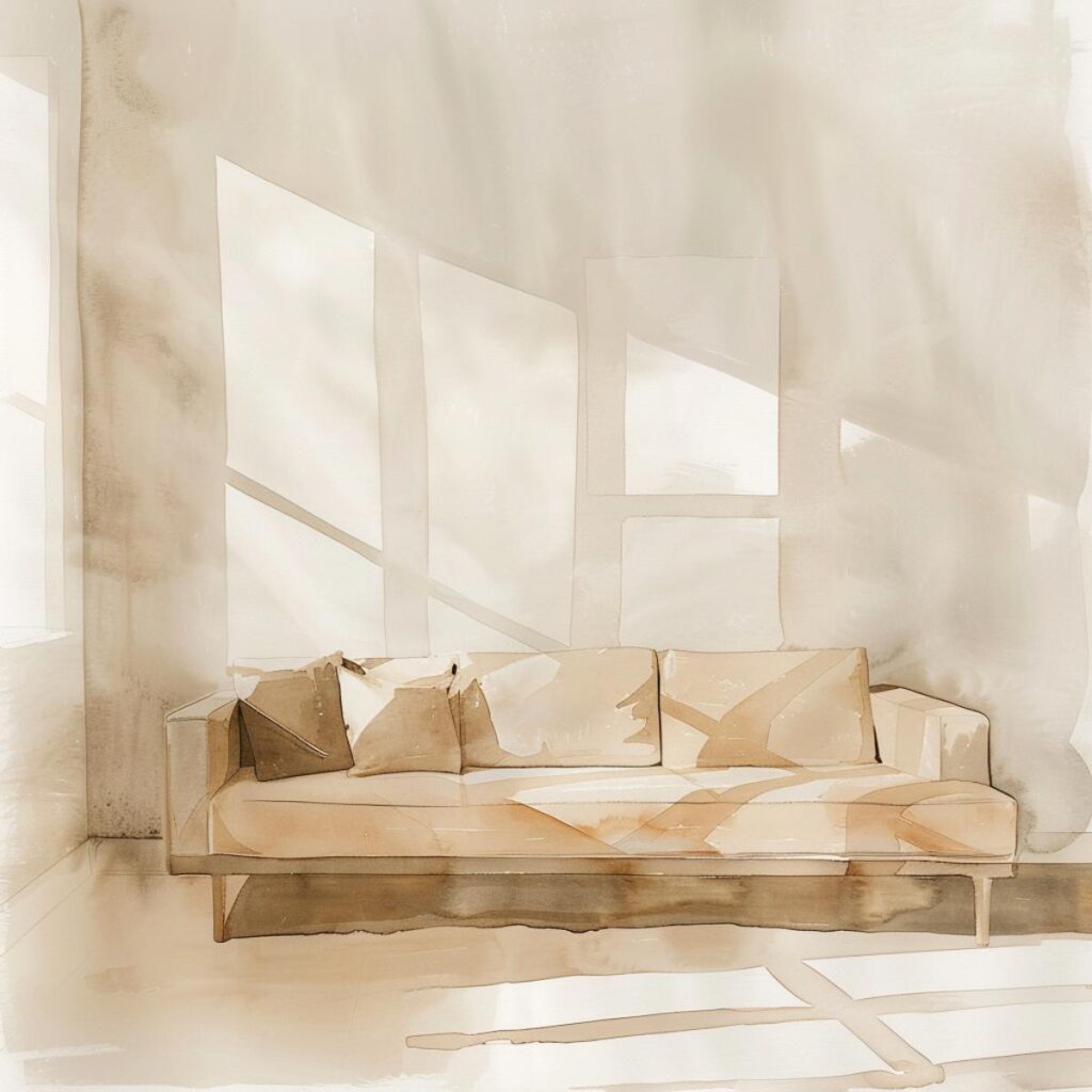 Serene minimalist living room with neutral tones and natural light for peaceful home decor.