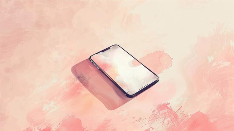 Minimalist smartphone on pink watercolor background, modern tech, digital lifestyle, Lessful Living.