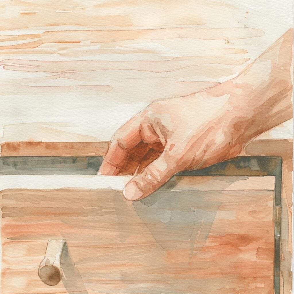 Peaceful hand playing piano, minimalist interior lifestyle, focus on mindfulness and simplicity at Lessful Living.