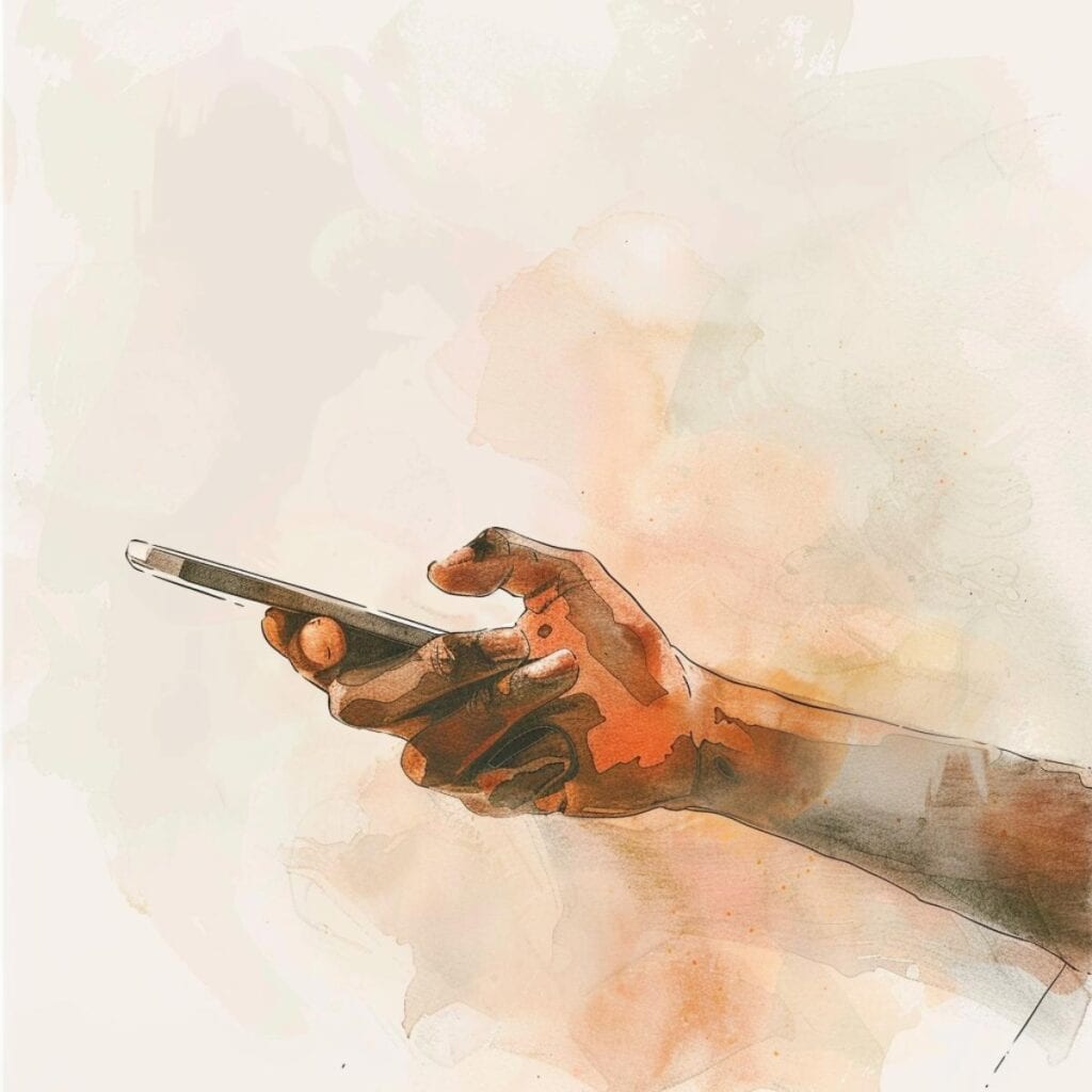 Hand holding smartphone, digital detox concept for minimal living.