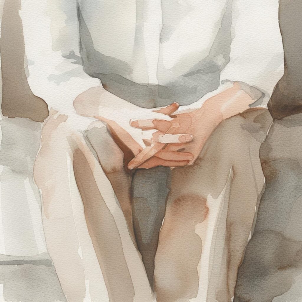 Minimalist person holding wooden puzzle pieces, symbolizing simplicity and mindful living.