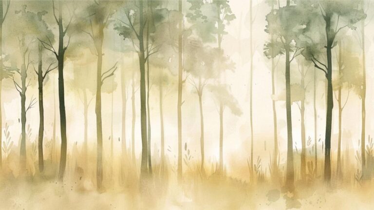 Serene watercolor forest scene emphasizing mindfulness and natural living.