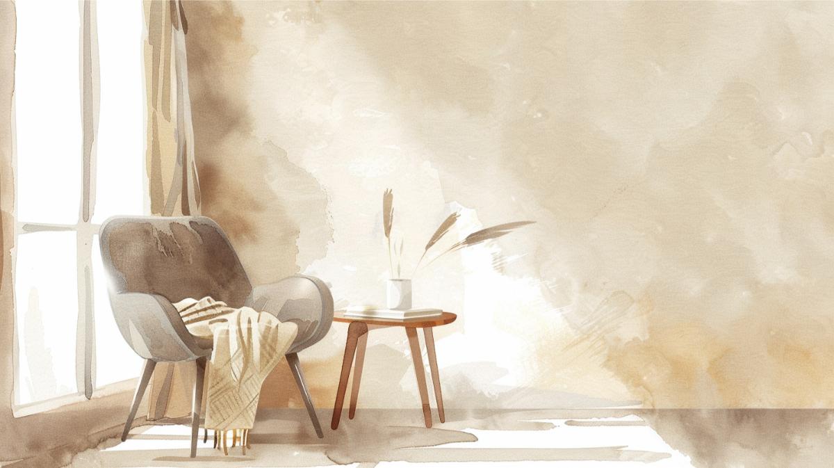 A chair with a blanket near a window