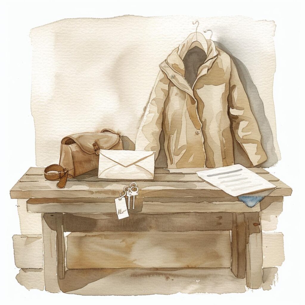 A jacket and belongings on a bench