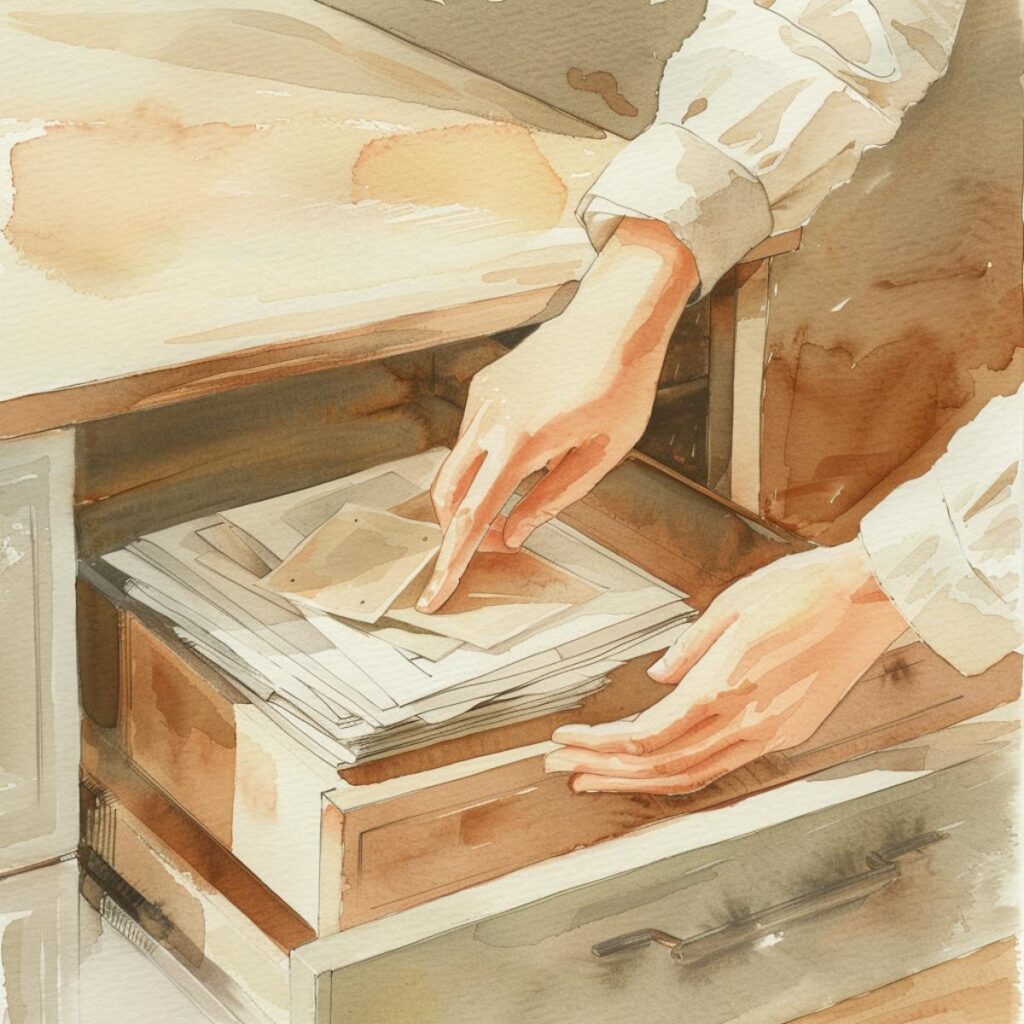 Putting papers in a drawer