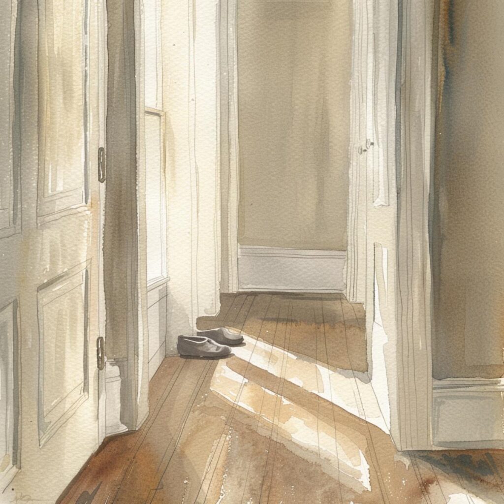 Shoes in an empty hallway